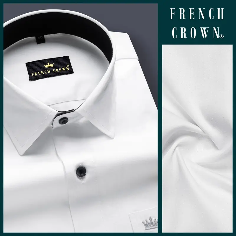 Bright White Subtle Sheen With Black Collar Detailed Super Soft Giza Cotton Shirt 1