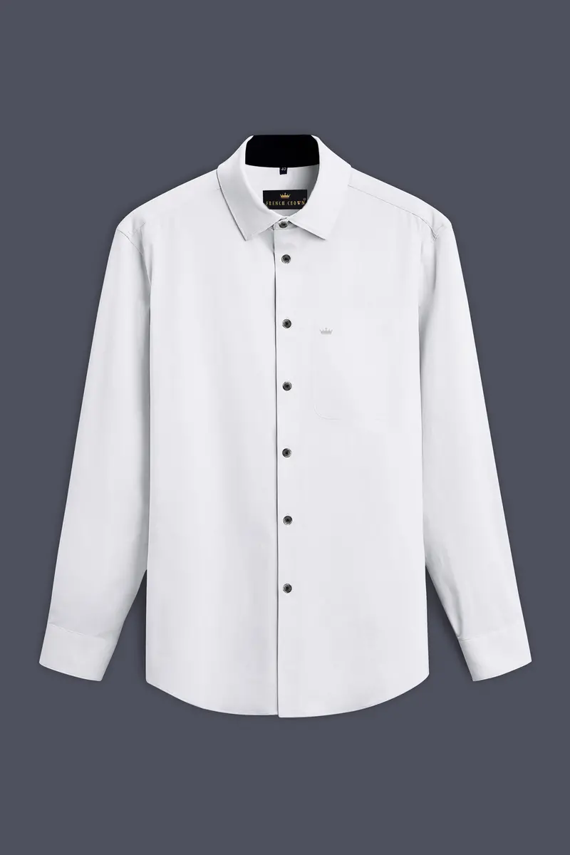 Bright White Subtle Sheen With Black Collar Detailed Super Soft Giza Cotton Shirt 5