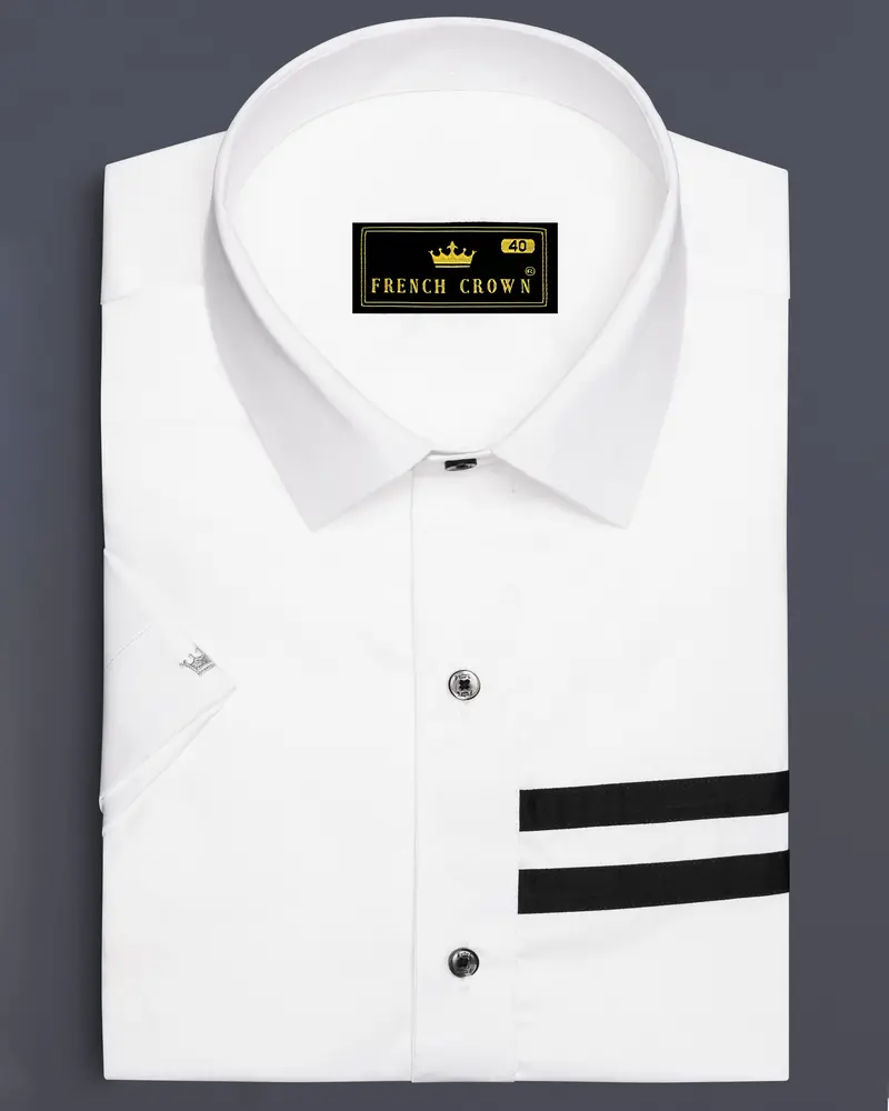 Bright White Subtle Sheen With Black Half Striped Super Soft Premium Cotton Designer Shirt 1