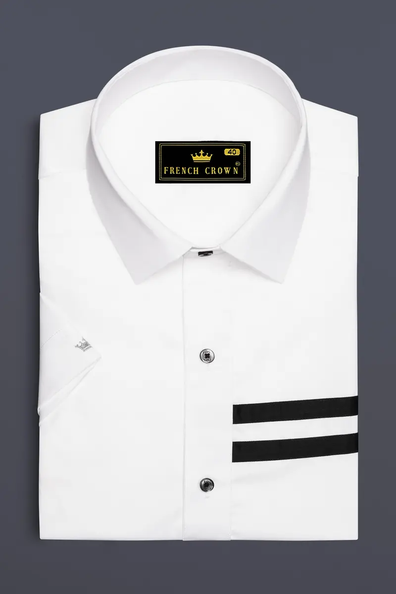 Bright White Subtle Sheen With Black Half Striped Super Soft Premium Cotton Designer Shirt 2