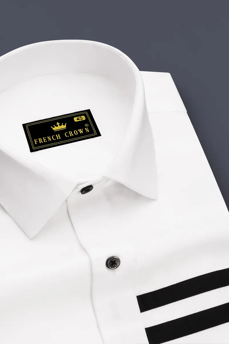 Bright White Subtle Sheen With Black Half Striped Super Soft Premium Cotton Designer Shirt 4