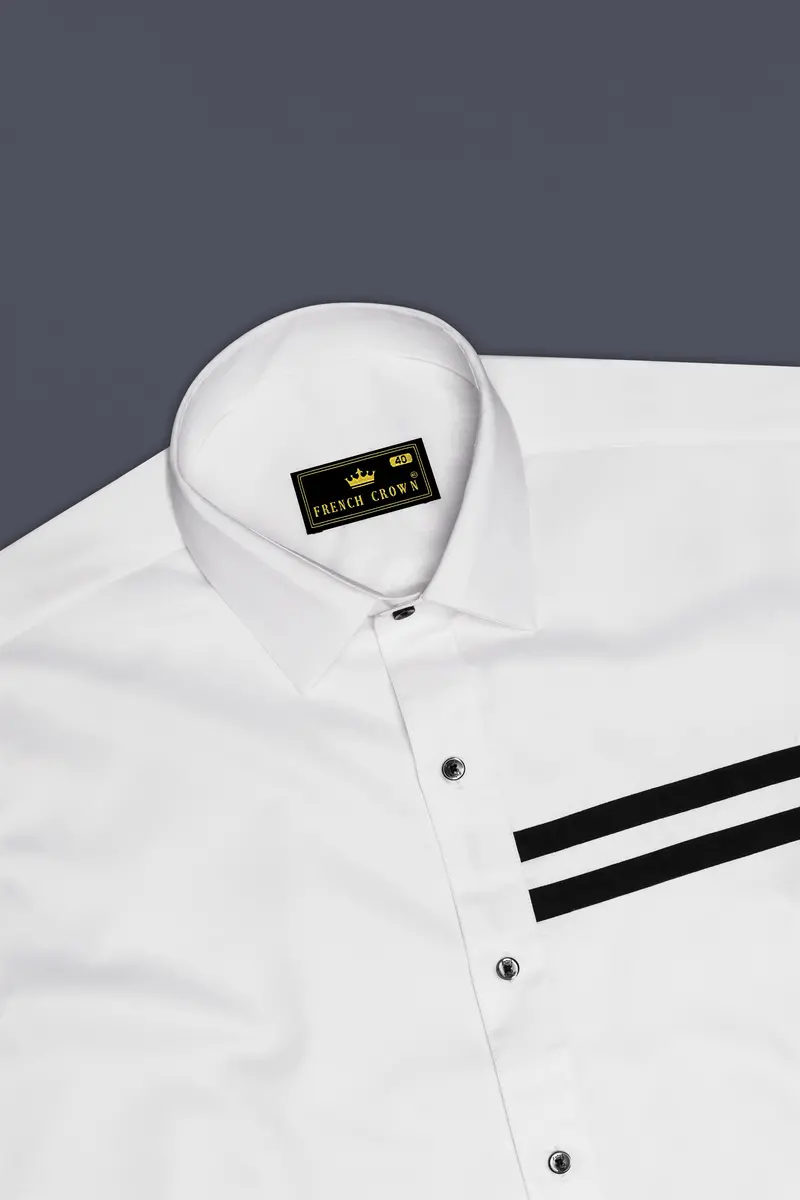 Bright White Subtle Sheen With Black Half Striped Super Soft Premium Cotton Designer Shirt 5
