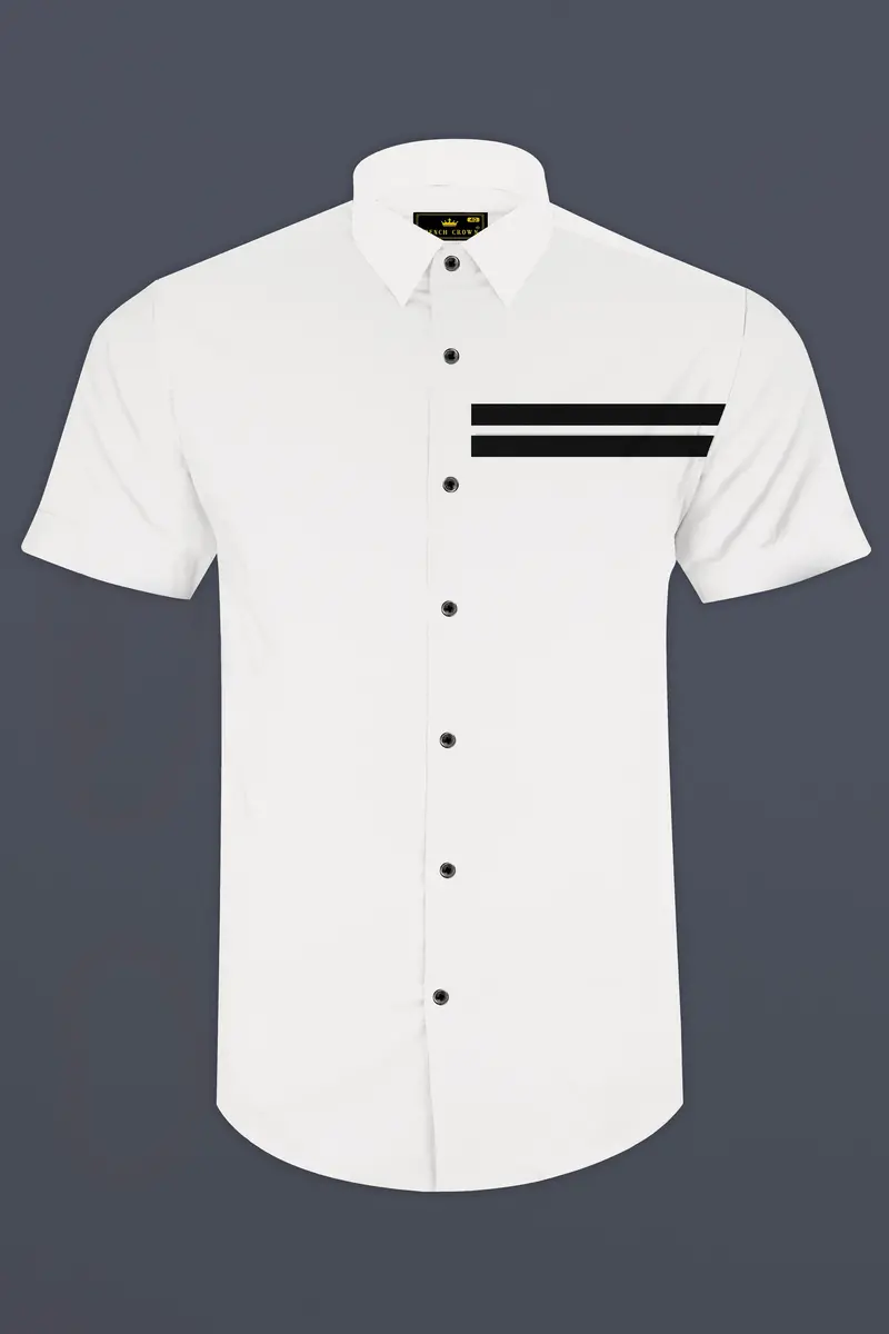 Bright White Subtle Sheen With Black Half Striped Super Soft Premium Cotton Designer Shirt 6