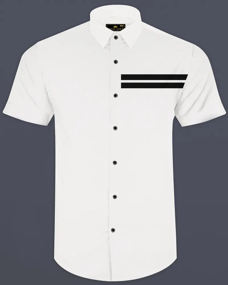 Bright White Subtle Sheen With Black Half Striped Super Soft Premium Cotton Designer Shirt 8