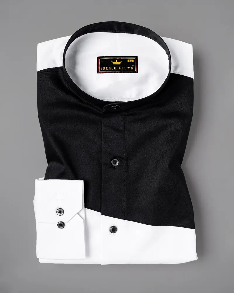 Bright White Subtle Sheen With Black Patch Giza Cotton Shirt 2