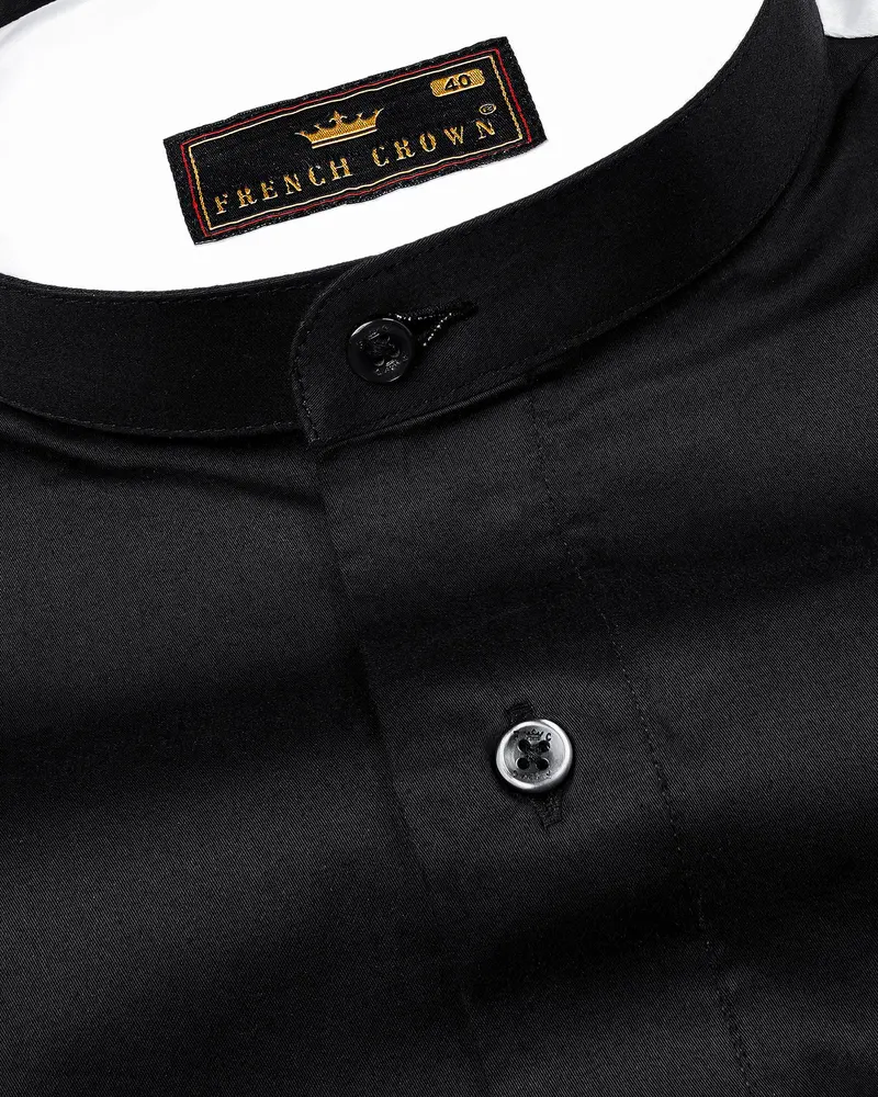 Bright White Subtle Sheen With Black Patch Giza Cotton Shirt 4