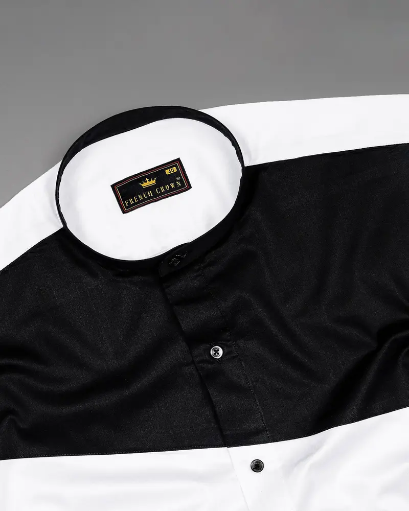 Bright White Subtle Sheen With Black Patch Giza Cotton Shirt 5