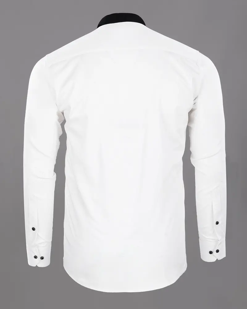Bright White Subtle Sheen With Black Patch Giza Cotton Shirt 7