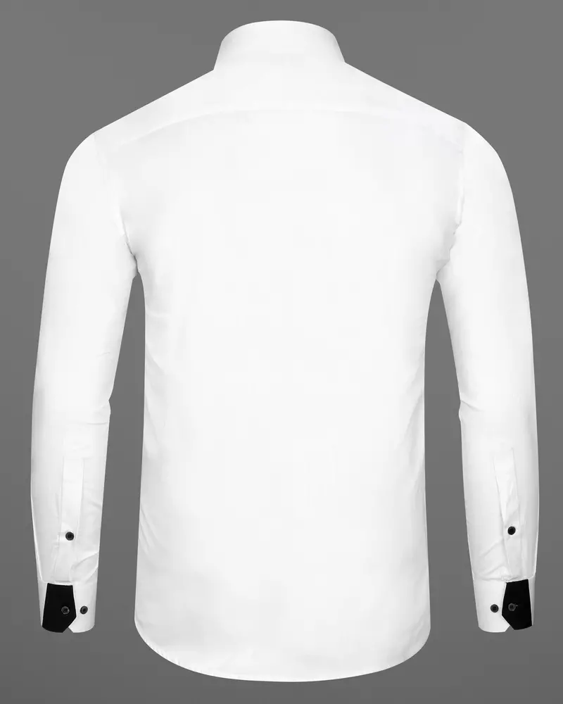 Bright White Subtle Sheen With Black Patch Patterned Designer Super Soft Giza Cotton Shirt 7