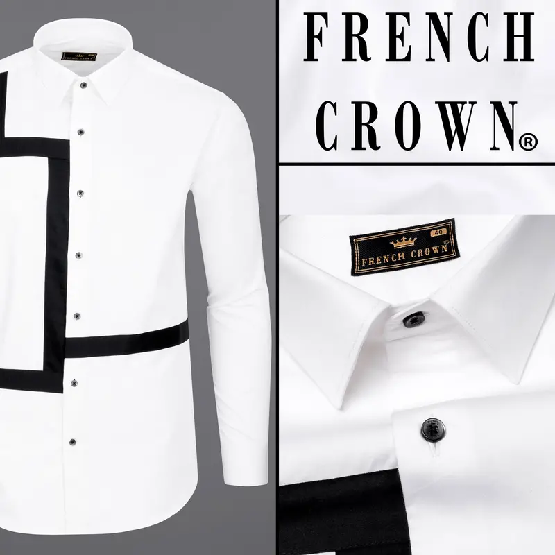 Bright White Subtle Sheen With Black Super Soft Premium Cotton Designer Shirt 11
