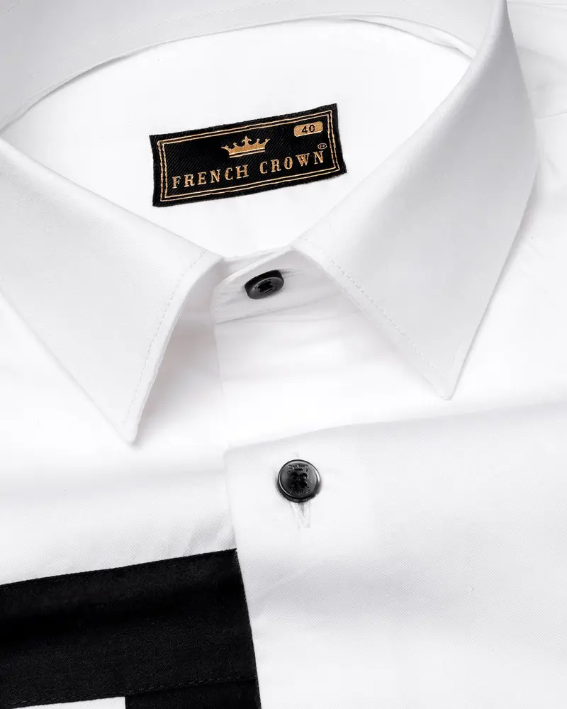 Bright White Subtle Sheen With Black Super Soft Premium Cotton Designer Shirt 3