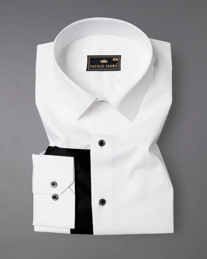 Bright White Subtle Sheen With Black Super Soft Premium Cotton Designer Shirt 4
