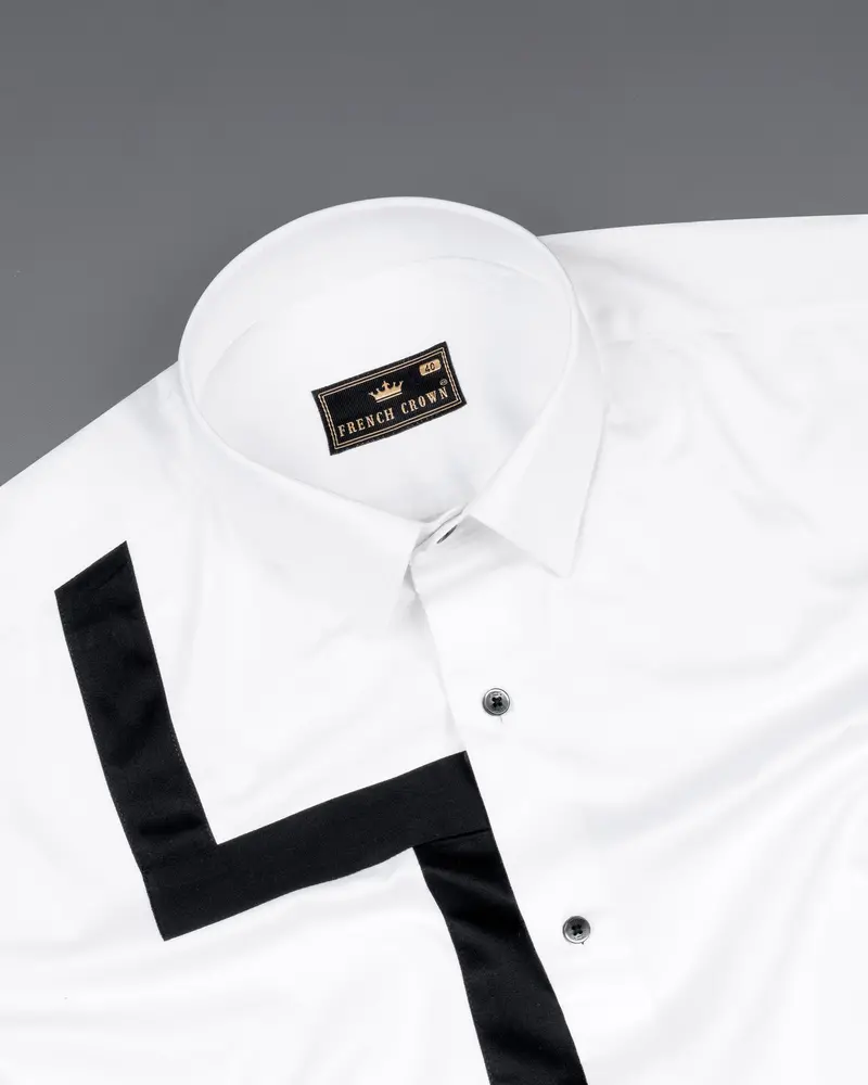 Bright White Subtle Sheen With Black Super Soft Premium Cotton Designer Shirt 5