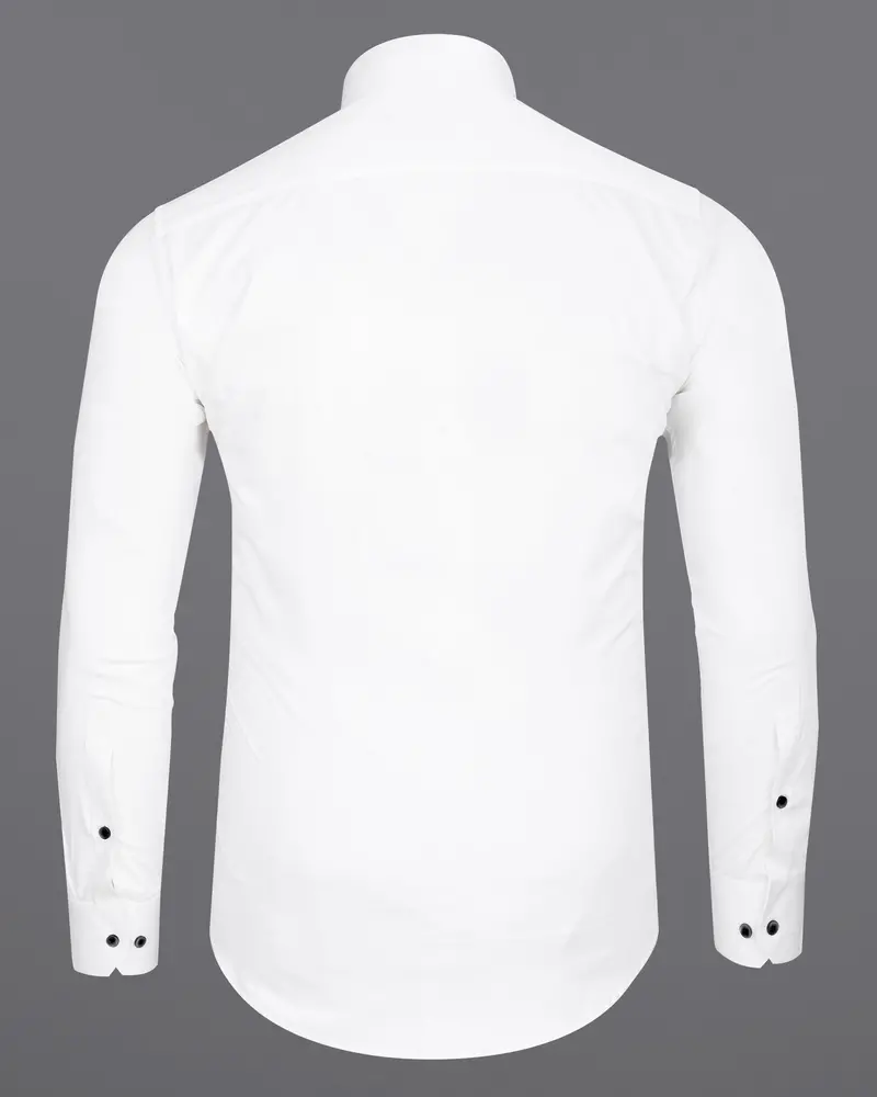 Bright White Subtle Sheen With Black Super Soft Premium Cotton Designer Shirt 6