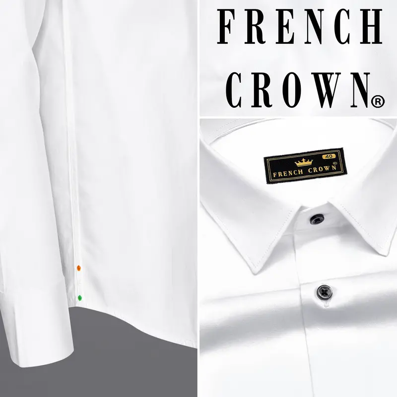 Bright White Subtle Sheen With Bottom Right Tricolour Embroidered Super Soft Premium Cotton Shirt 1