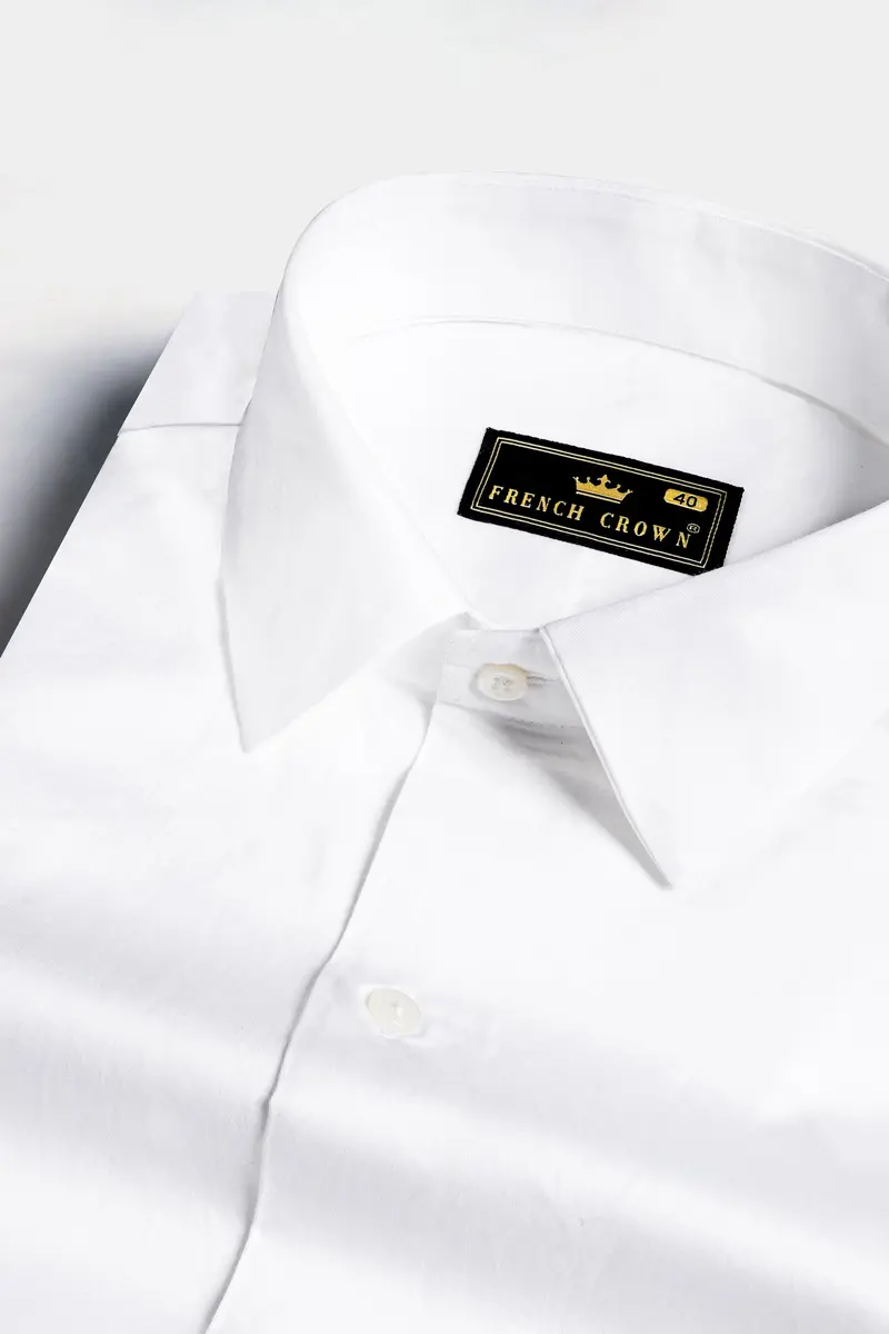 Bright White Subtle Sheen With Leather Elbow Patch Super Soft Premium Cotton Shirt 4