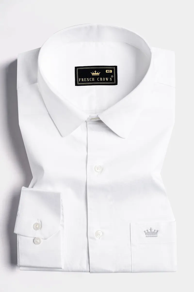 Bright White Subtle Sheen With Leather Elbow Patch Super Soft Premium Cotton Shirt 5