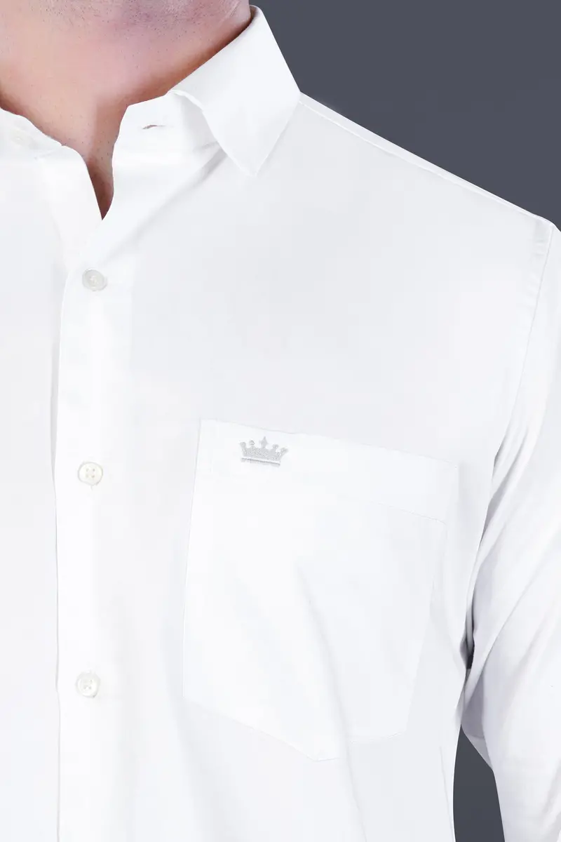 Bright White Subtle Sheen With Leather Elbow Patch Super Soft Premium Cotton Shirt 6
