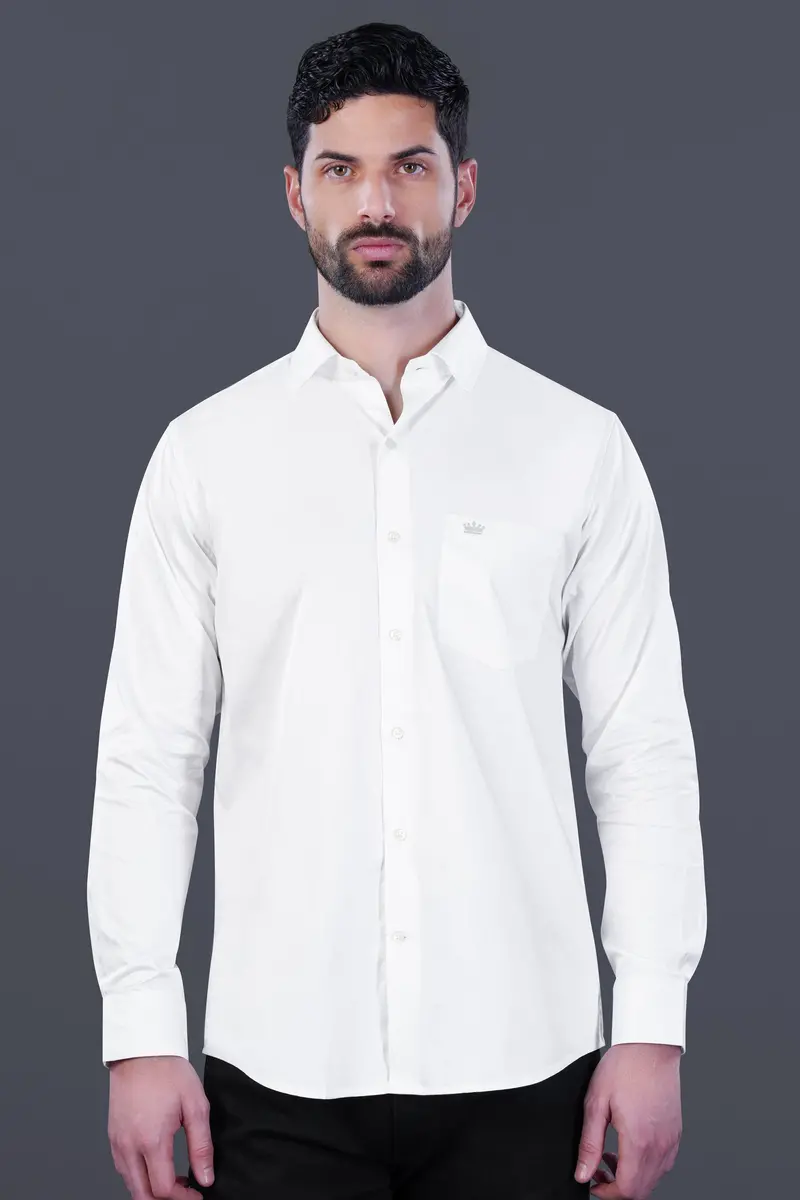 Bright White Subtle Sheen With Leather Elbow Patch Super Soft Premium Cotton Shirt 8