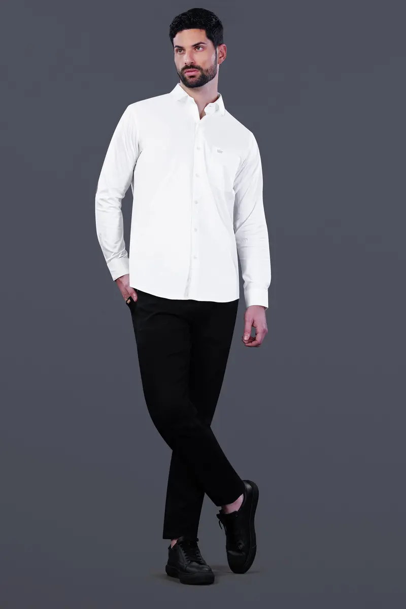 Bright White Subtle Sheen With Leather Elbow Patch Super Soft Premium Cotton Shirt 9