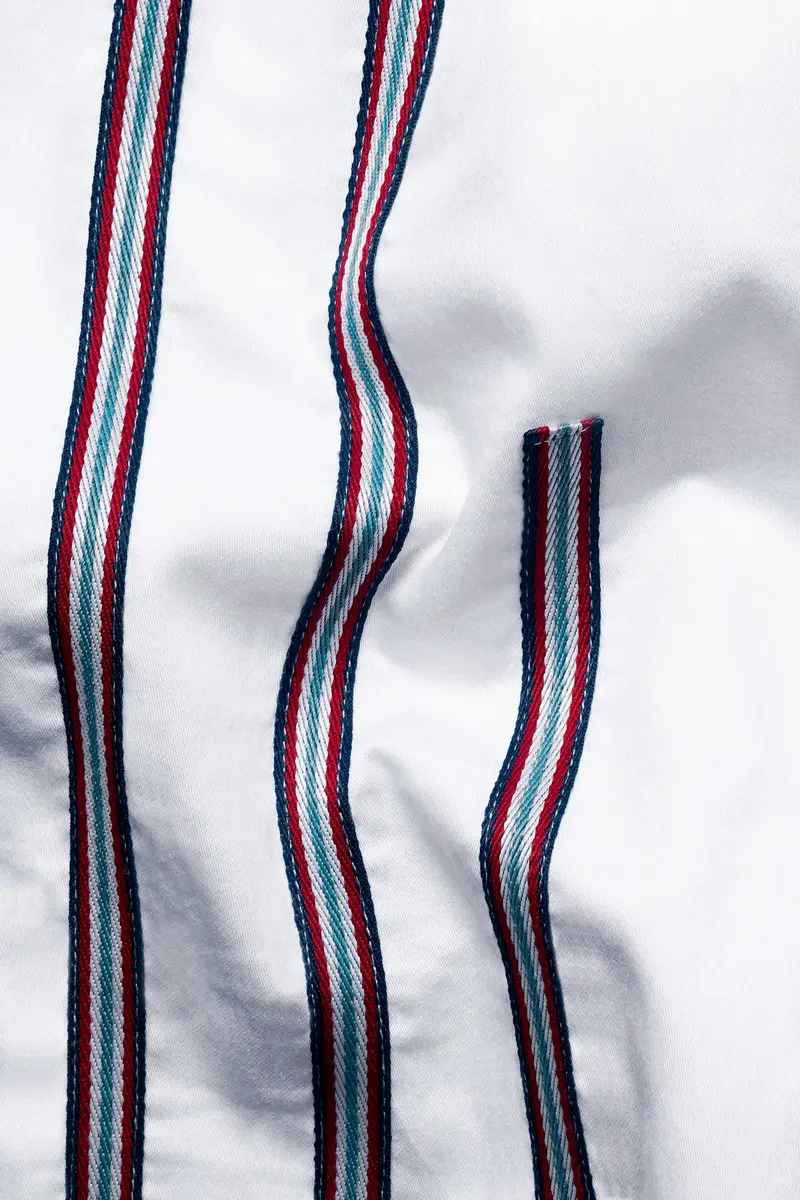Bright White Subtle Sheen With Salomie And Black Triple Stripes Premium Cotton Shirt 3
