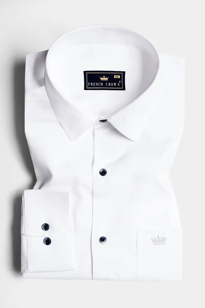 Bright White Subtle Sheen With Salomie And Black Triple Stripes Premium Cotton Shirt 5