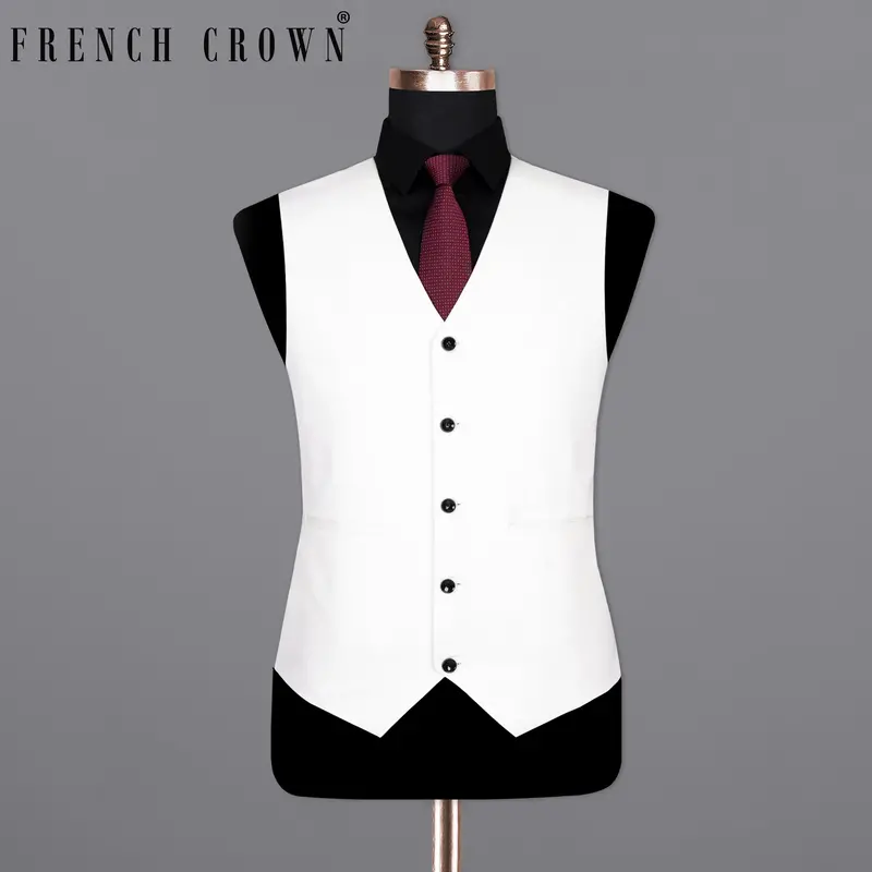 Bright White Subtle Striped Premium Cotton Waistcoat 1