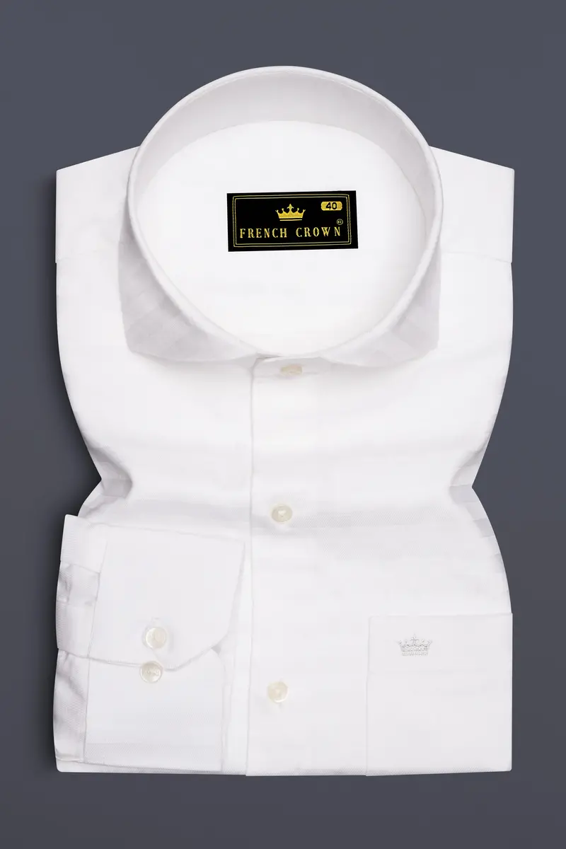 Bright White Subtle Striped Twill Premium Cotton Shirt 4