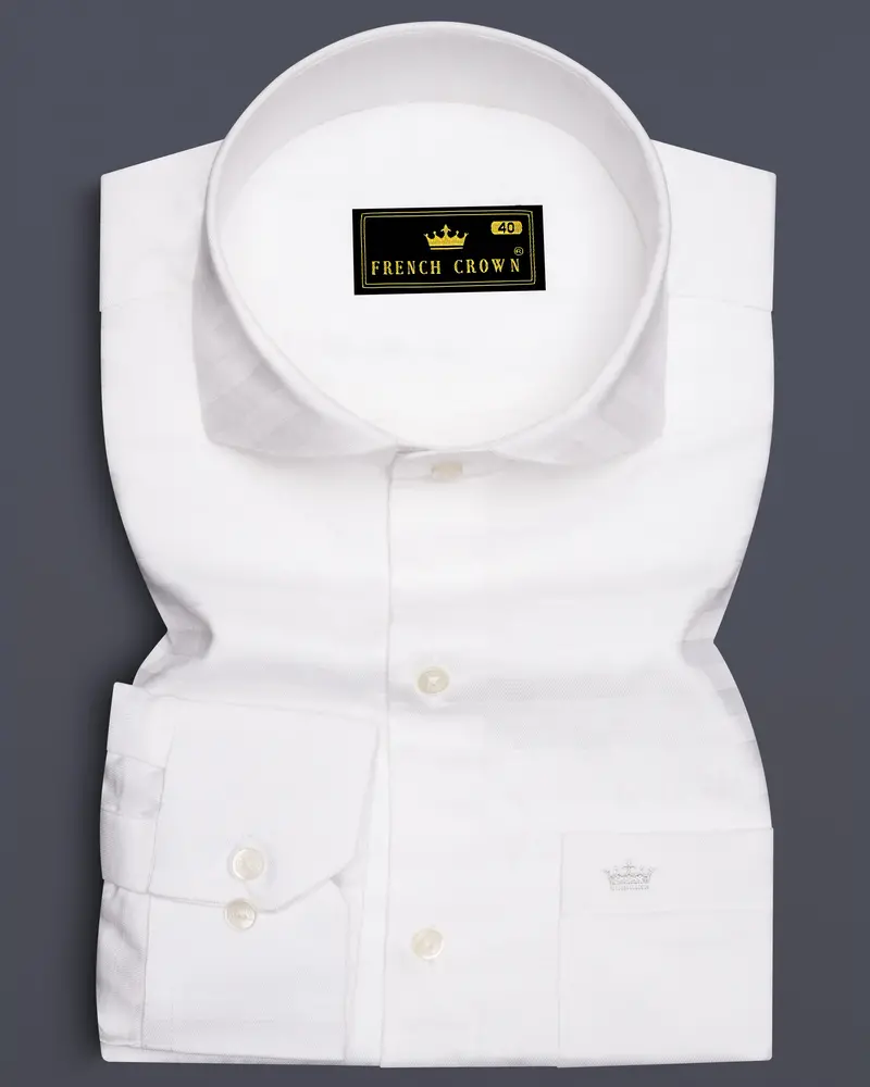Bright White Subtle Striped Twill Premium Cotton Shirt 6