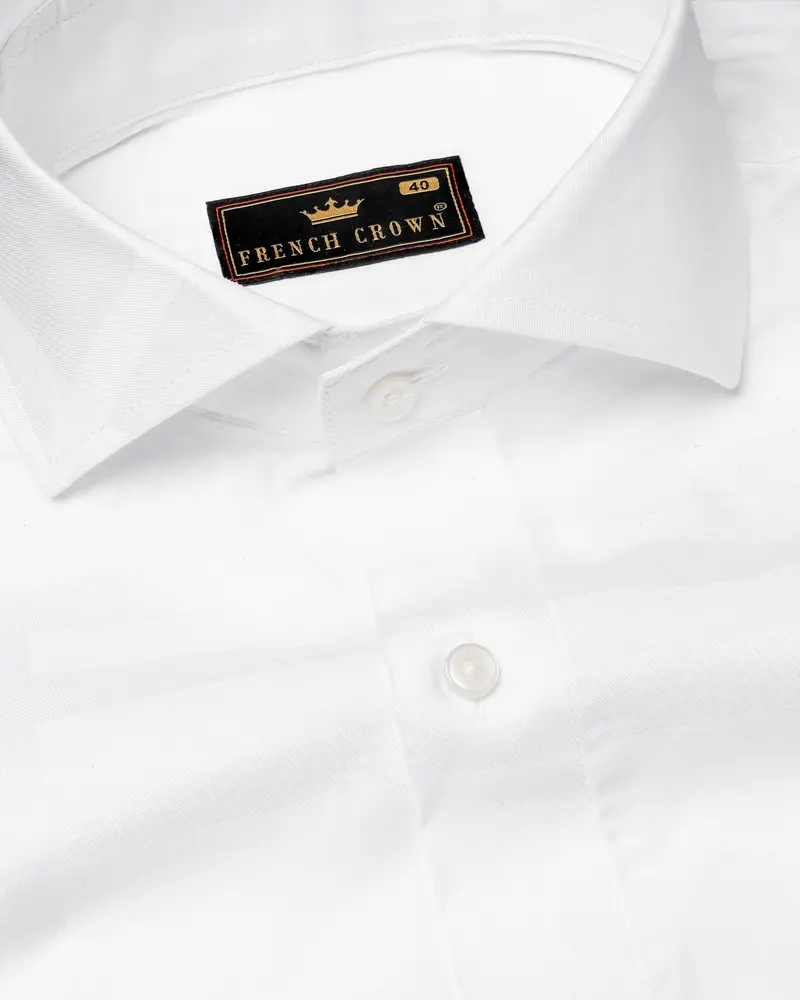 Bright White Super Soft Subtle Stripe Textured Premium Giza Cotton Shirt 1
