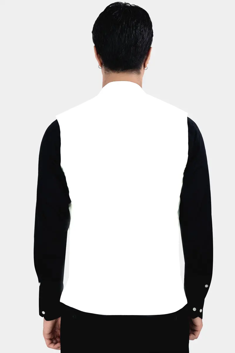 Bright White Swan Hand Painted Premium Cotton Designer Nehru Jacket 6