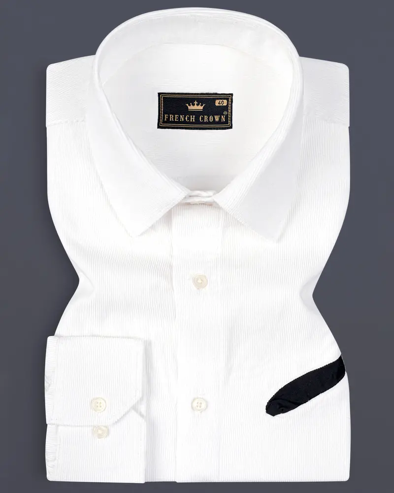 Bright White Textured With Patchwork Corduroy Designer Shirt 1