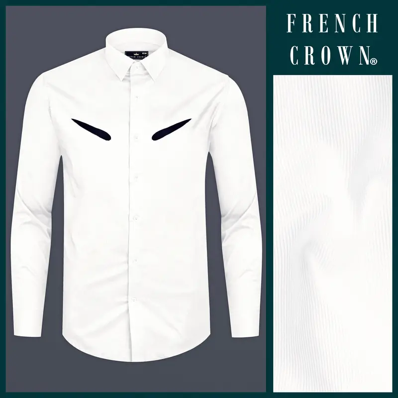 Bright White Textured With Patchwork Corduroy Designer Shirt 12