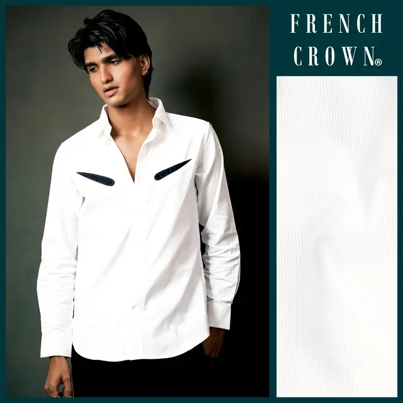 Bright White Textured With Patchwork Corduroy Designer Shirt 13