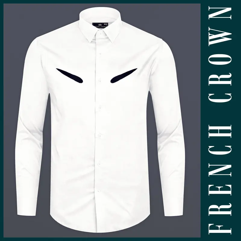 Bright White Textured With Patchwork Corduroy Designer Shirt 15