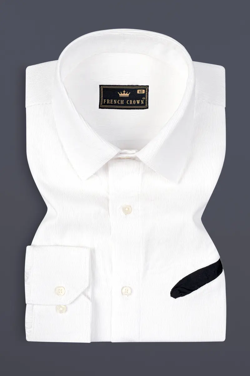 Bright White Textured With Patchwork Corduroy Designer Shirt 2