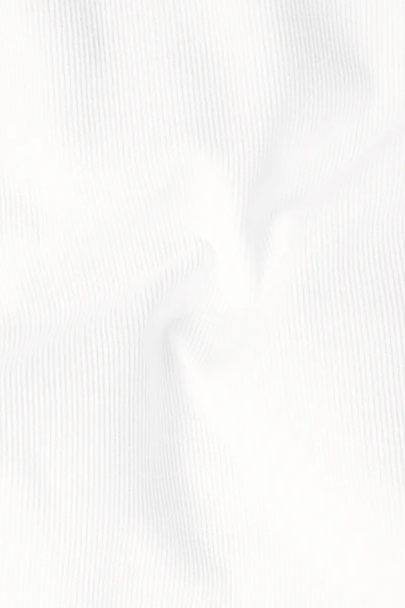 Bright White Textured With Patchwork Corduroy Designer Shirt 3