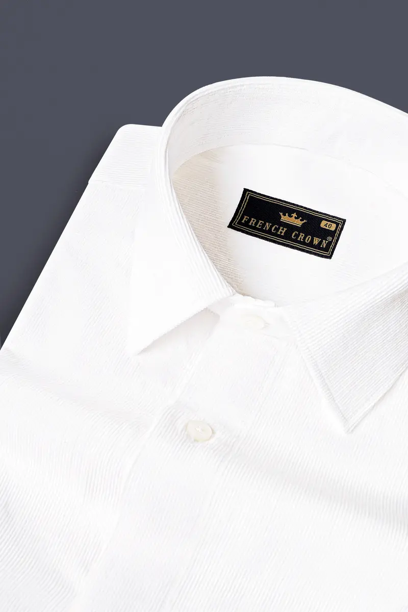 Bright White Textured With Patchwork Corduroy Designer Shirt 4