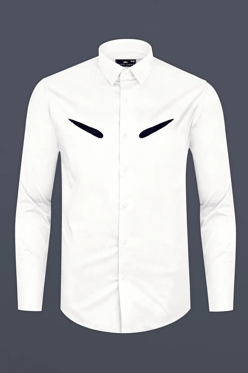 Bright White Textured With Patchwork Corduroy Designer Shirt 5