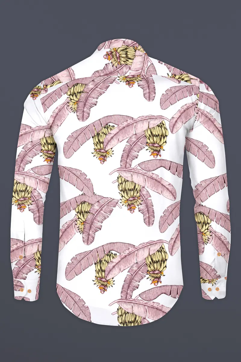 Bright White Tropical Printed Premium Cotton Kurta Shirt 6