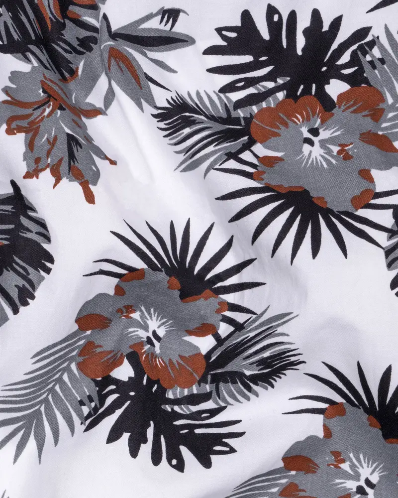 Bright White Tropical Printed Twill Textured Premium Cotton Shirt 2