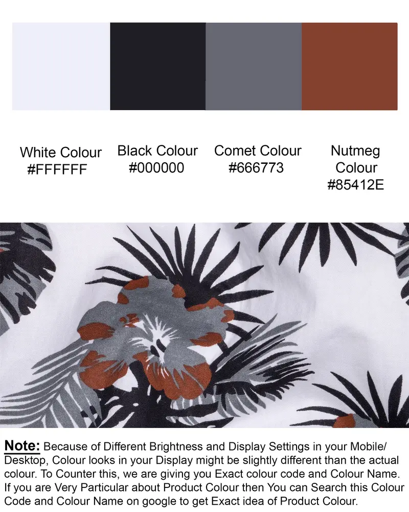 Bright White Tropical Printed Twill Textured Premium Cotton Shirt 9
