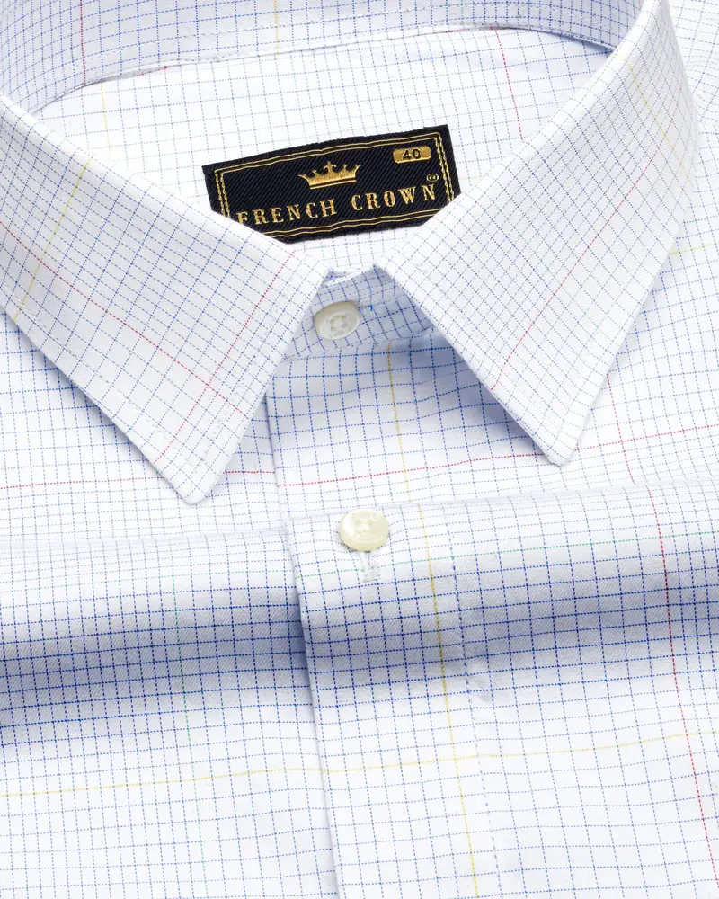Bright White Twill Checkered Premium Cotton Shirt 1