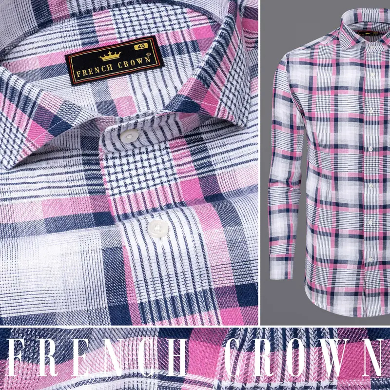 Bright White Twill Plaid Premium Cotton Shirt 10