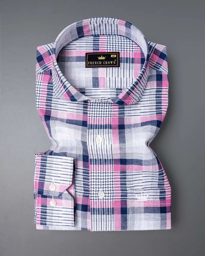 Bright White Twill Plaid Premium Cotton Shirt 3