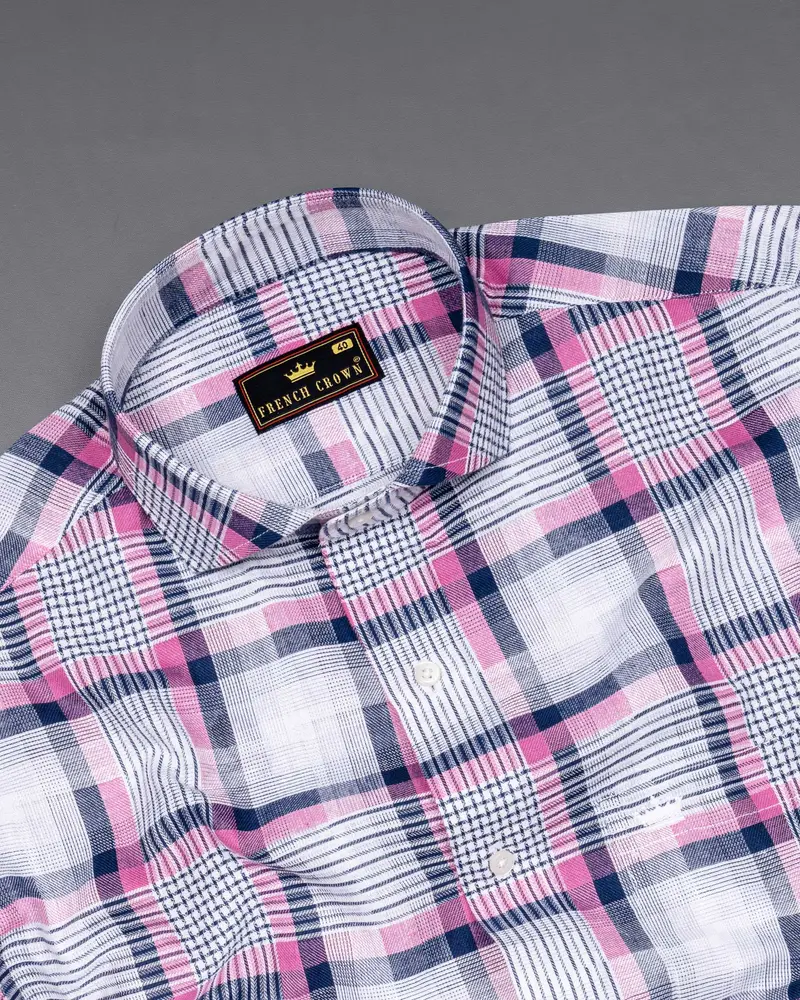 Bright White Twill Plaid Premium Cotton Shirt 4