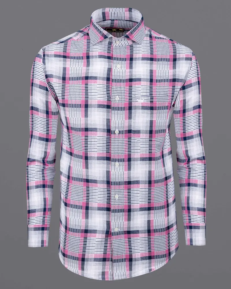 Bright White Twill Plaid Premium Cotton Shirt 5