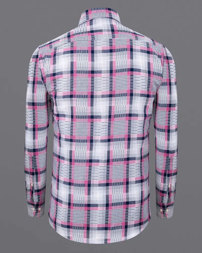 Bright White Twill Plaid Premium Cotton Shirt 6