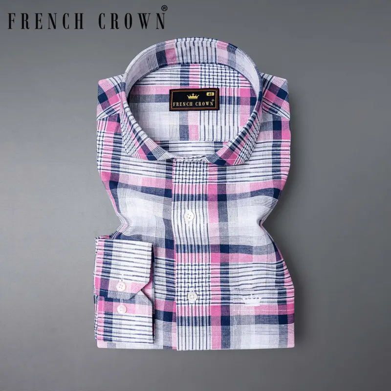 Bright White Twill Plaid Premium Cotton Shirt 7