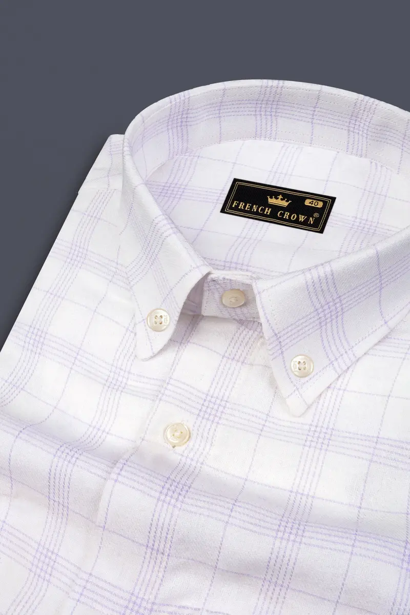 Bright White Twill Subtle Plaid Premium Cotton Shirt 1